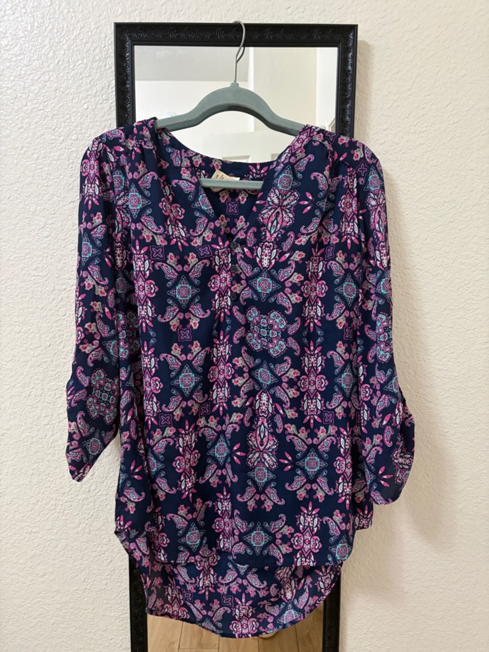 Faded Glory Navy Floral Tunic with Pink & Teal Pattern